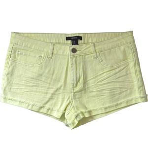 Forever 21 Neon Yellow Frayed Denim Jean Cuffed Shorts Size 9